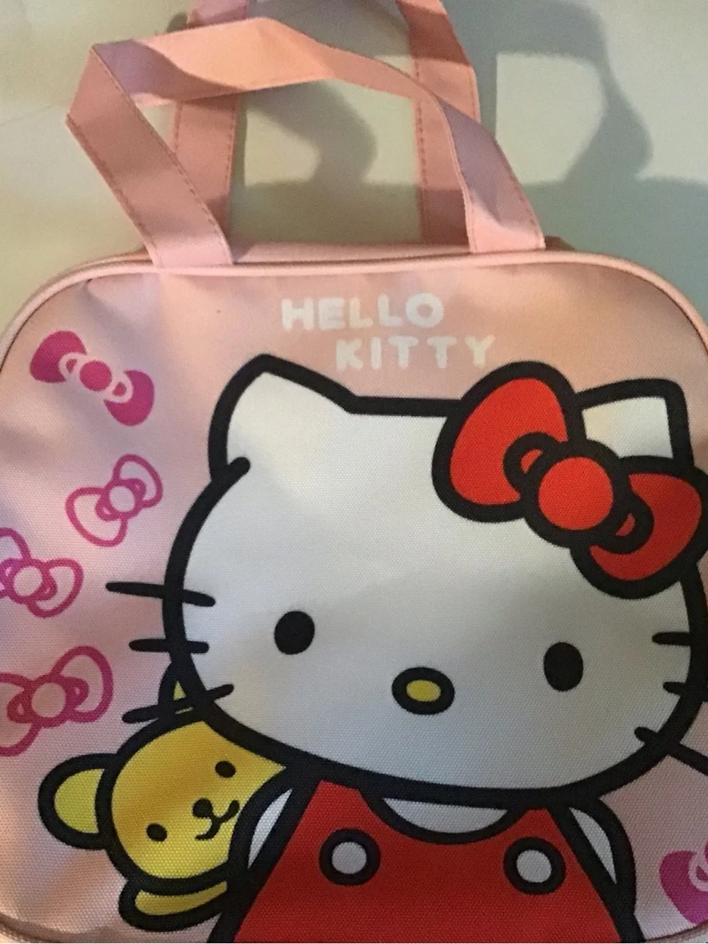 Hello Kitty Pink Lunch Tote with Red Bow Graphic